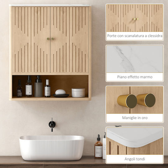 HomCom Bathroom Cabinet L60xW18xH70cm Oak