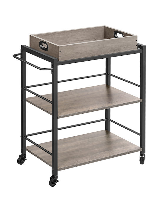 Vasagle Wooden Kitchen Trolley 3 Tiers Gray 65x40x86cm