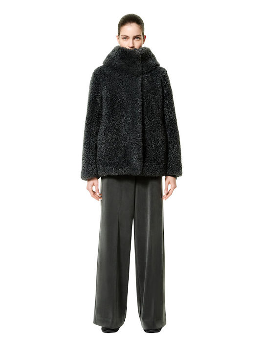 Damen Grün Mantel Teddy mit Kapuze & Fellbesatz