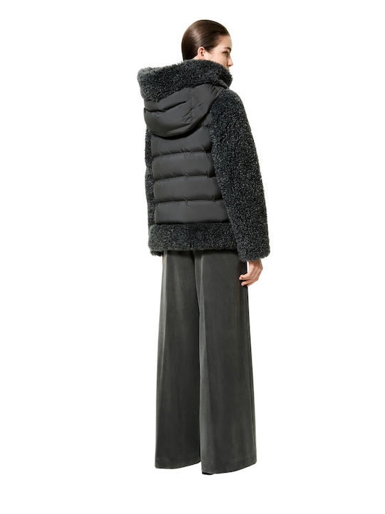 Damen Grün Mantel Teddy mit Kapuze & Fellbesatz