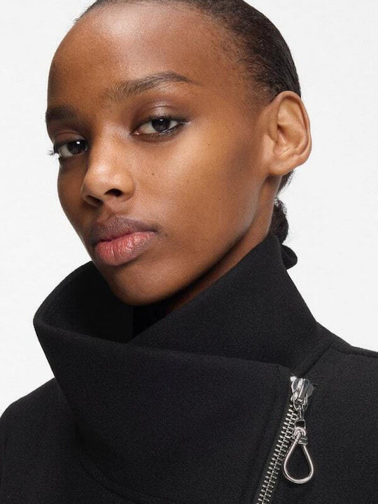 Women's Black Coat with Zipper