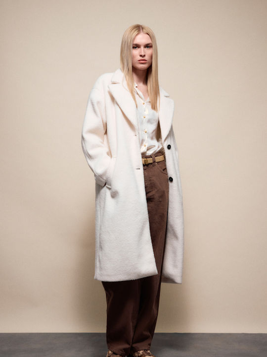Femeie Off White Palton cu Nasturi