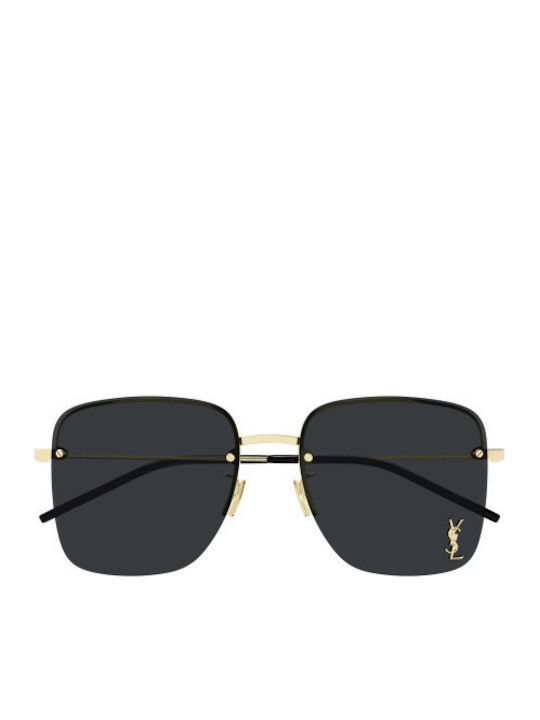 Ysl Women's Sunglasses with Gold Metal Frame and Black Lens