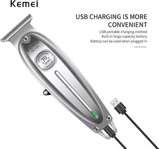 Kemei Professional Rechargeable Hair Clipper Silver KM-1949