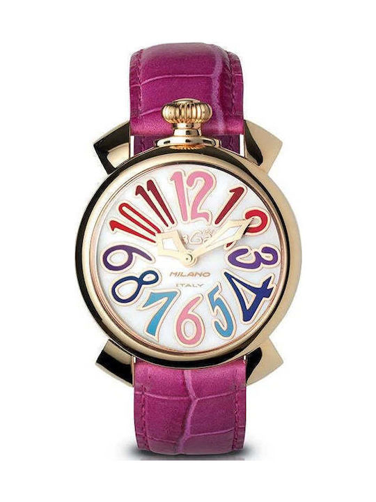 Gaga Milano Γυναικείο Ρολόι 40mm Μπαταρίας με Ροζ Δερμάτινο Λουράκι