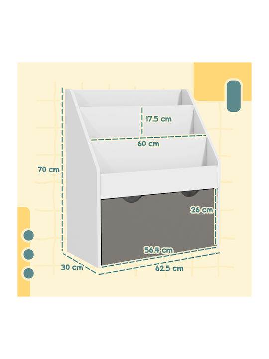 Kids Wooden Bookcase Gray 62.5x30x70cm