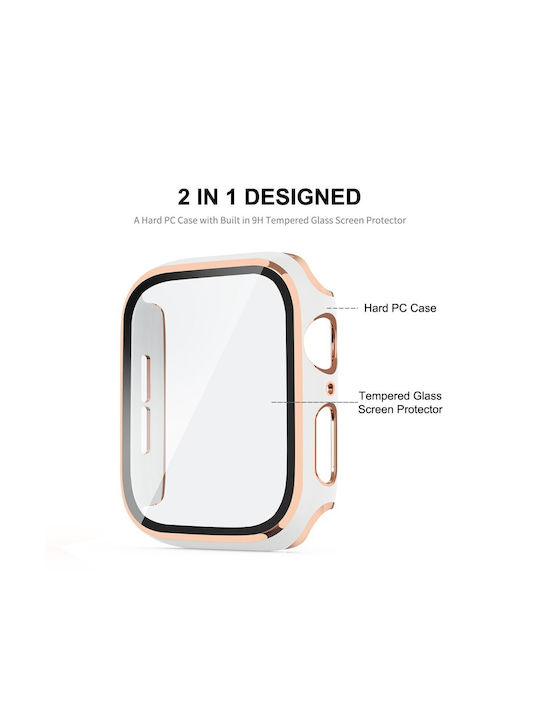Enkay Plastic Case with Glass in White color for Apple Watch SE, SE2, SE3 - 44mm