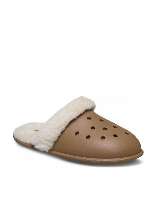 Classic Women's Winter Slippers with Brown Fur