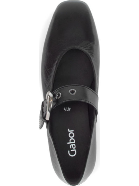Leder Damen Ballerinas Mit Riemen Schwarze