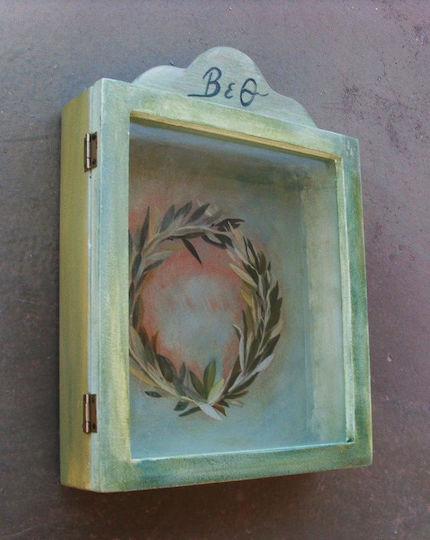Artifact Cutie pentru Coroană de Nuntă Dreptunghiulară Lemnoasă Bronz 30x25εκ.