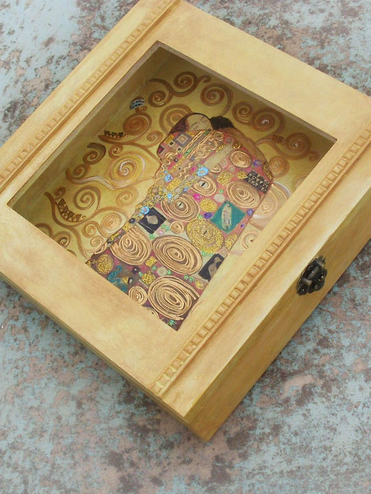 Artifact Cutie pentru Coroană de Nuntă Dreptunghiulară Lemnoasă Bronz 25x25εκ.
