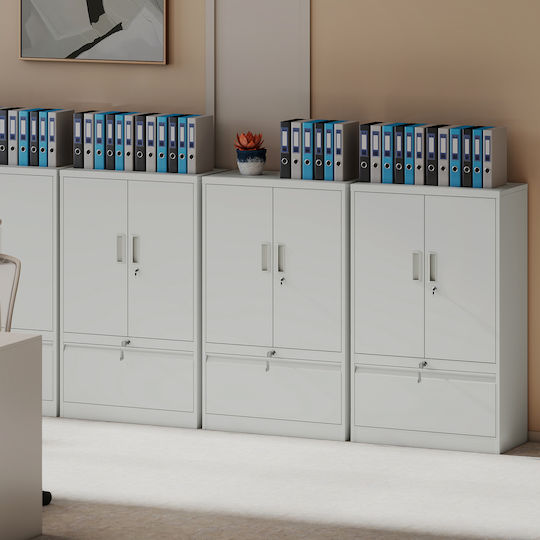 Office Storage Metal Cabinet with Lock & Drawers White L80xW40xH130cm
