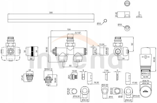 Invena Einloch-Set Kombinierte Untere Verbindung Duoplex Prov Schwarz Cz-87-c15