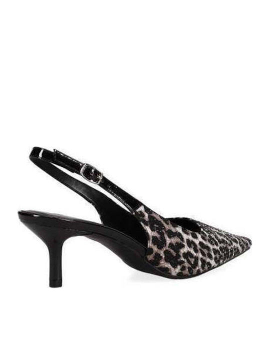 Synthetic Leather Multicolour Heels with Strap Animal Print
