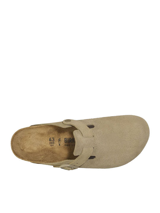 Birkenstock Boston Leather Velvet Faded Khaki Women's Slippers