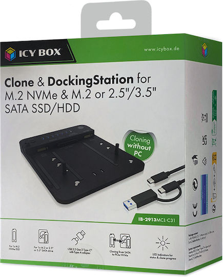 Icy Box Θήκη για 3 Σκληρούς Δίσκους 3.5" / M.2 / 2.5" SATA III / PCI Express NVME με σύνδεση USB 3.2