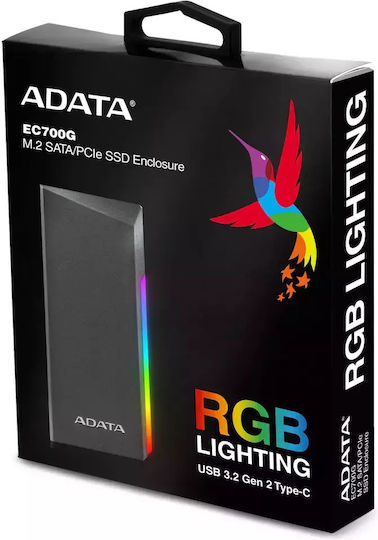 Adata EC700G Твърд диск кутия M.2 PCI Express NVMe с връзка Type-C в Черен цвят