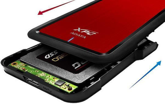 Adata EX500 Case for Hard Drive 2.5" SATA III with Connection USB 3.0 Red
