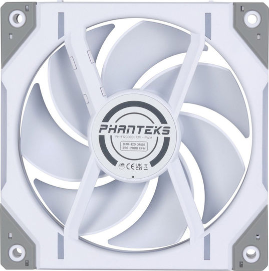 Phanteks PH-F120D30 Case Fan 2000rpm 61.5cfm with ARGB Lighting and 4-Pin PWM Connection Regular White
