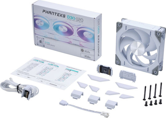 Phanteks PH-F120D30 Case Fan 2000rpm 61.5cfm with ARGB Lighting and 4-Pin PWM Connection Regular White