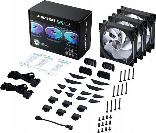 Phanteks PH-F140D30R Reverse Blade Case Fans (1800rpm / 71.76cfm) with RGB Lighting and 4-Pin PWM Connection 3pcs