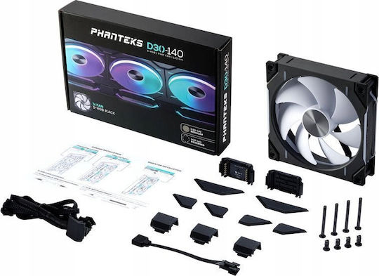 Phanteks PH-F140D30 Case Fan (2000rpm / 71.93cfm) με RGB Φωτισμό και Σύνδεση 4-Pin PWM
