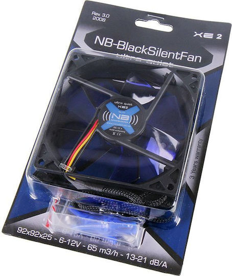 Noiseblocker BlackSilent XE2 Case Fan 92mm (1800rpm / 38.3cfm) Without LED Lighting and 3-Pin Connection