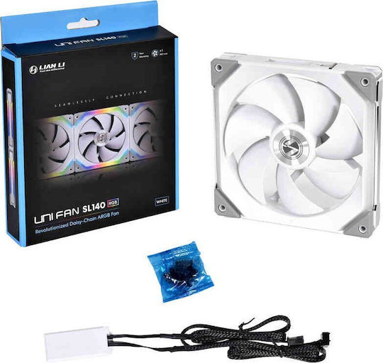 Lian Li Ventilator Pentru Carcasă UNI Fan SL140 (1500rpm / 70.5cfm) cu Iluminare ARGB și Conexiune 3-Pin Alb