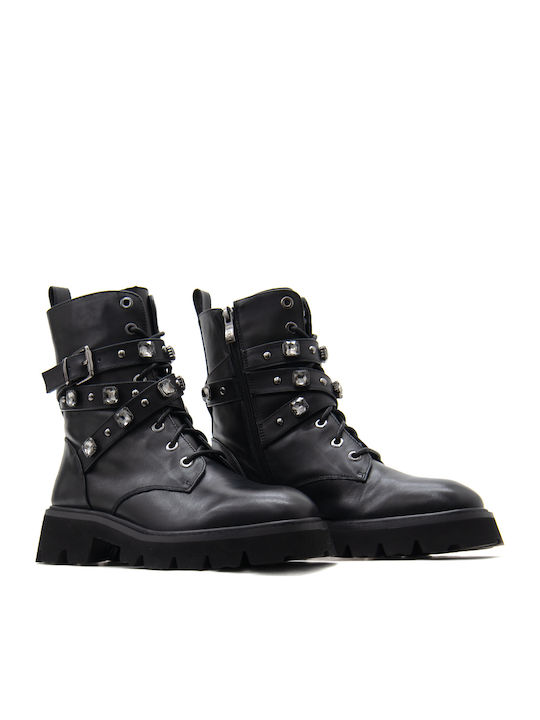 Leder Stiefeletten Damen Schwarz