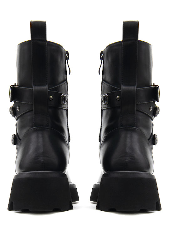 Leder Stiefeletten Damen Schwarz
