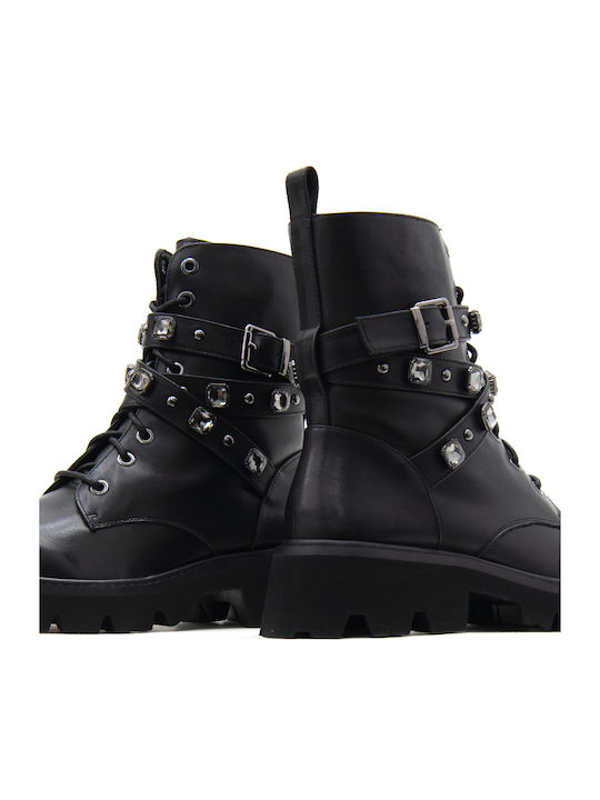 Leder Stiefeletten Damen Schwarz