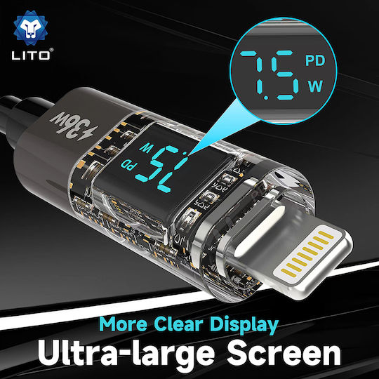 Lito Data LED USB-C to Lightning Cable 36W Μαύρο 1.2m