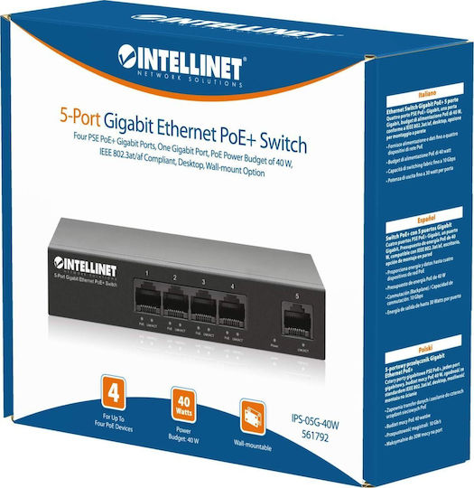 Intellinet 561792 Unmanaged L2 PoE+ Switch με 5 Θύρες Gigabit (1Gbps) Ethernet
