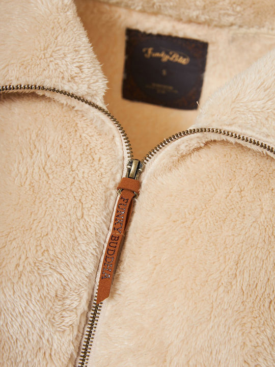 Fleece Damen Jacke in Beige Farbe