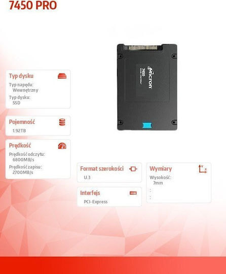 Micron 7450 Pro SSD 1,9TB 2,5'' mit PCI Express 4.0 Verbindung MTFDKCB1T9TFR-1BC1ZABYYR