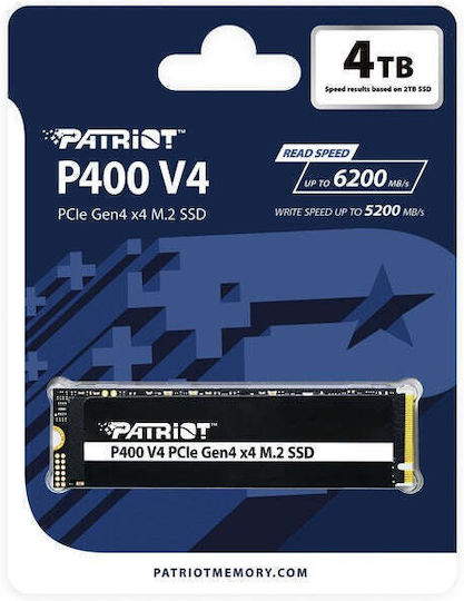 Patriot P400 V4 SSD 4TB τύπου M.2 με σύνδεση PCI Express 4.0 (PS5 Compatible) P400VP4TBM28H