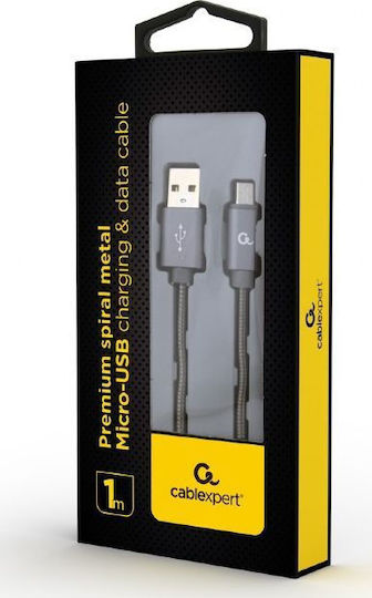 Cablexpert Premium Spiral Metal 2m Regular USB 2.0 to micro USB Cable Gray (CC-USB2S-AMMBM-2M-BG)