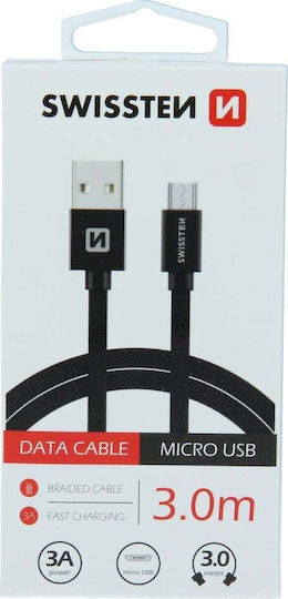 Swissten Braided USB 2.0 to micro USB Cable Μαύρο 3m (71527300)