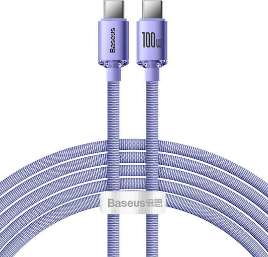 Baseus Crystal Shine Плетен USB 2.0 Кабел USB-C Мъжки - USB-C 100W PD Лилав 1.2m CAJY000605-102
