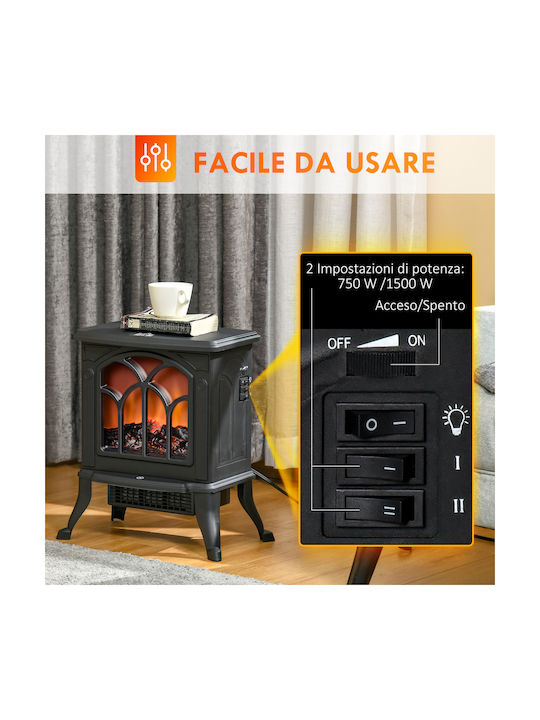 HomCom Boden Elektrischer Kamin 1500W Schwarz