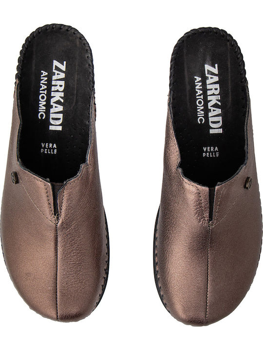 Leather Winter Women's Slippers Brown