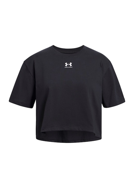 Kinder-Crop-Top Kurzarm Schwarz Logo