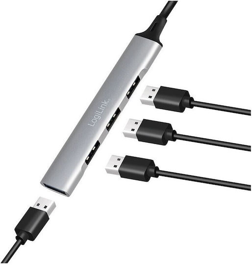 LogiLink USB-Hub 4 Anschlüsse USB 3.2 mit USB-C Anschluss Graues
