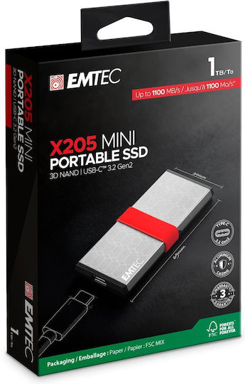 Emtec X205 Mini USB-C External 2.5" SSD 1TB Gray