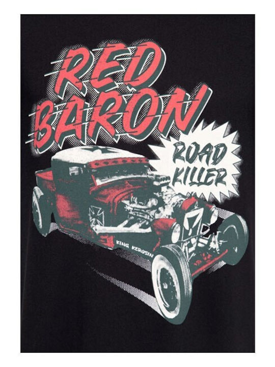 Printed Blouse Short Sleeve King Kerosin Red Baron Roadkiller T-shirt Black