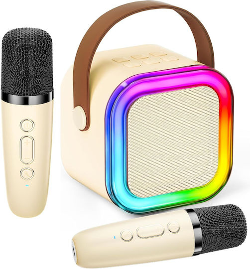 Set 2 Microfoane Karaoke Boxă Wireless Bluetooth Rgb Led Light Sunet Stereo 3D 5 Efecte Vocale Card Microsd Aux Petreceri Spectacole Copii Adulți Portabil Usb Cablu Type-c Inclus Crem