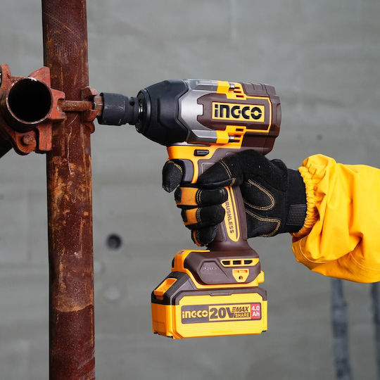 Ingco Brushless Impact Wrench Battery 20V 2x4Ah with Socket 1/2"