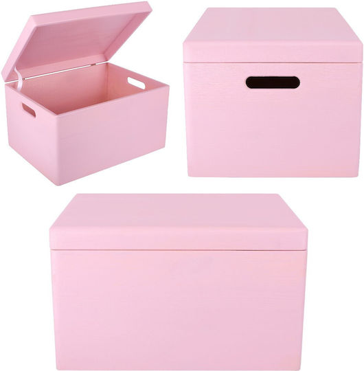 Creative Deco Xxl Pink Large Wooden Storage Box 40 X 30 X 24 Cm + 1 Cm Handles Lid Decorative Chest Perfect Documents Keepsakes Toys Tools