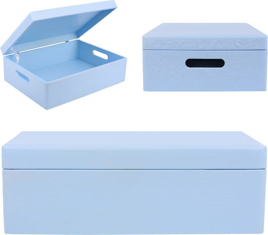 Cutie de Depozitare Mare din Lemn Creative Deco XL Albastră 40 X 30 X 14 Cm + 1 Cm Mânere Capac Decorativ Perfectă pentru Documente Amintiri Jucării Unelte