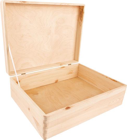 Creative Deco Xl Large Wooden Box Lock Lid Decoration 40 X 30 X 14 Cm + 1 Cm Without Handles Wooden Chest Documents Toys Tools Raw Unfinished